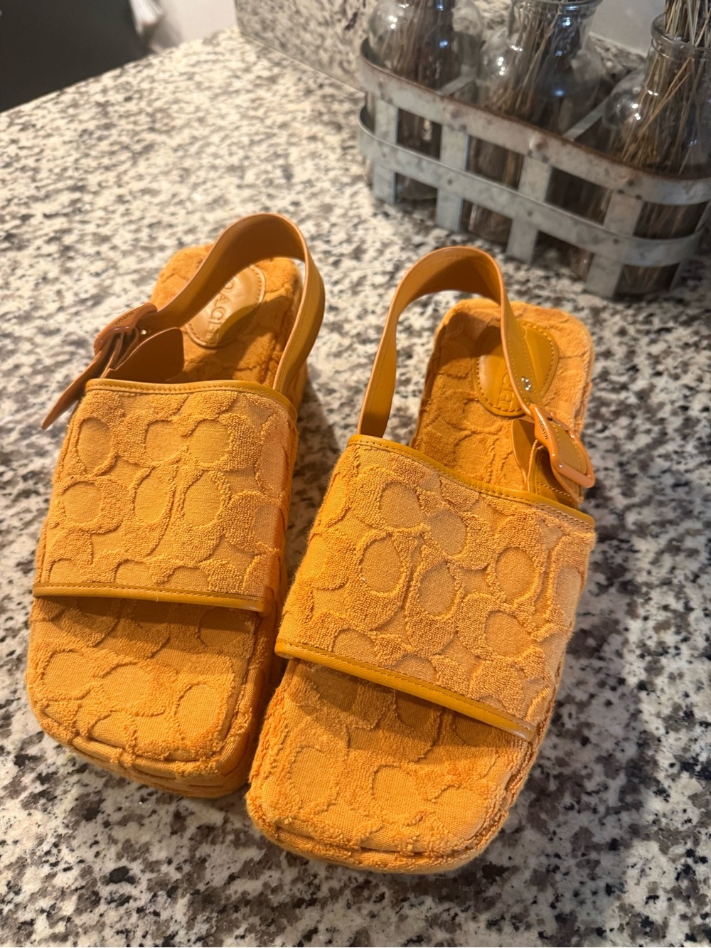 Coach Orange Terrycloth Platform Slingback Sandals